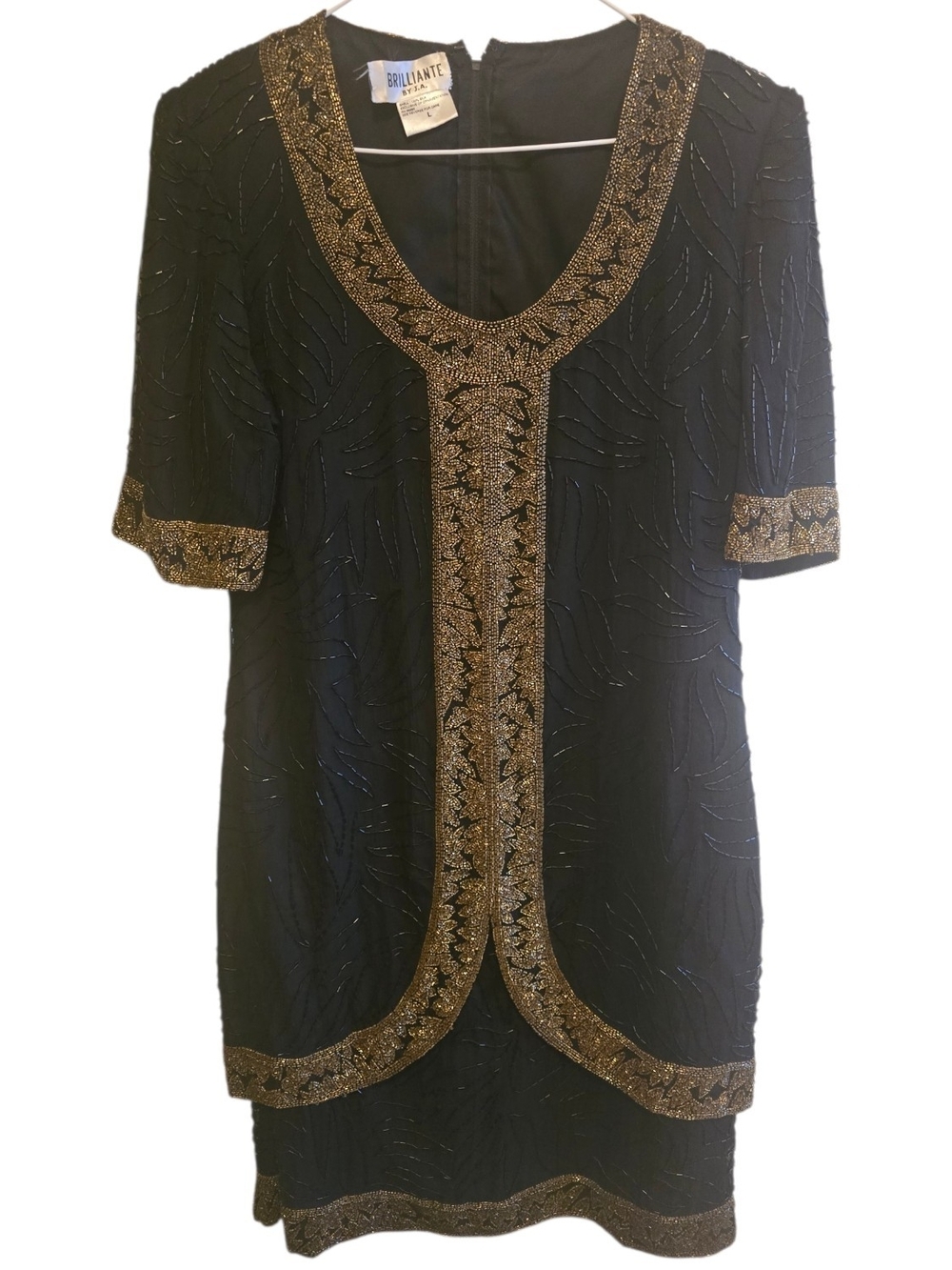Brilliante brand vintage 1980s beaded cocktail dress in black and gold
